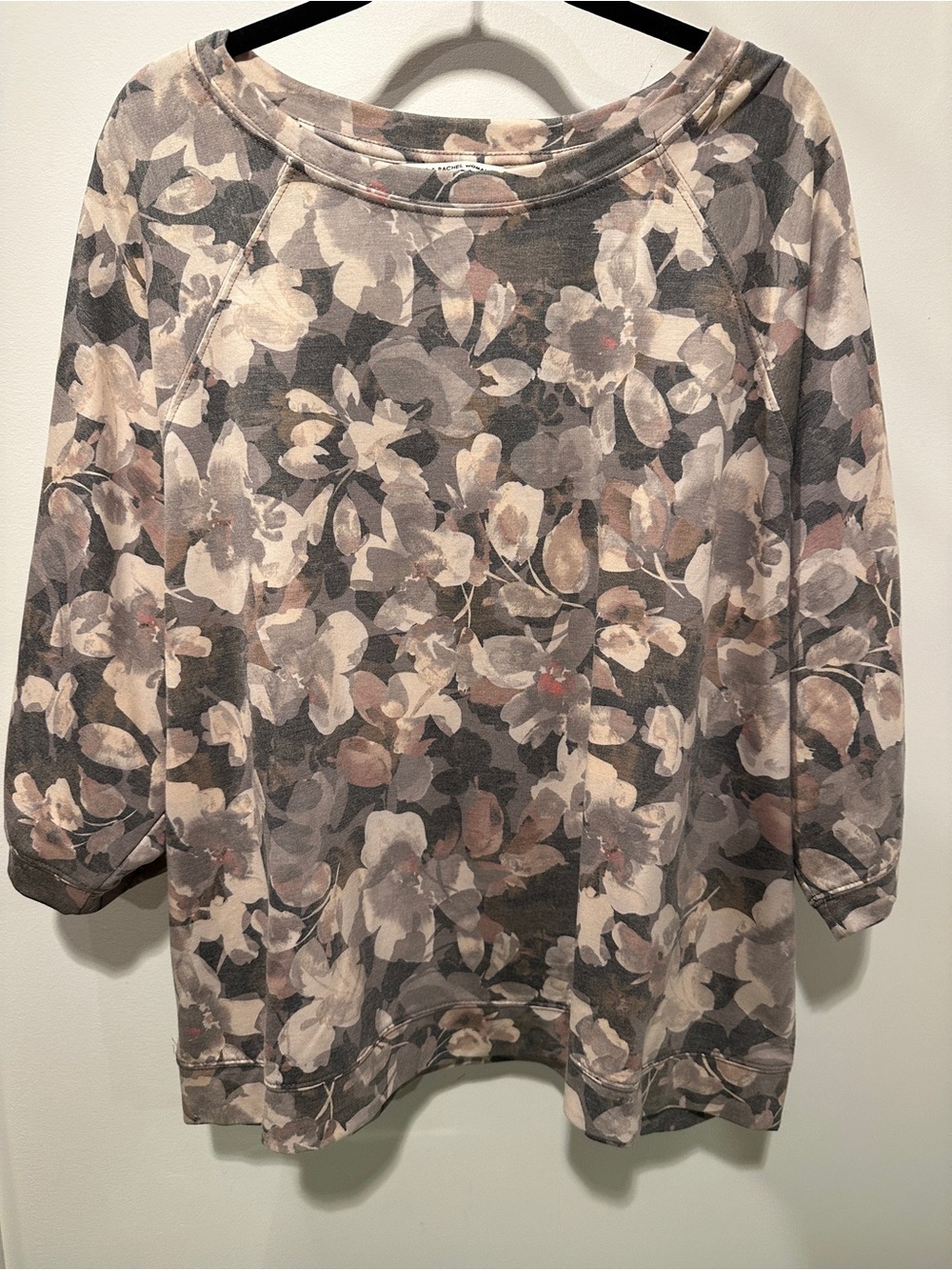 Zac & Rachel Floral Pullover Dressy Sweatshirt - Gray, Cream, Beige 2X